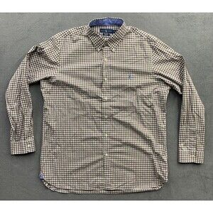 Ralph Lauren Button Up Shirt Men's XL Brown Blue Check Stretch Small Pony